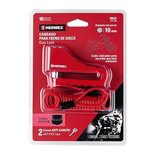 Hermex CB-100 Candado para disco de motocicleta, perno de 10 mm, Hermex