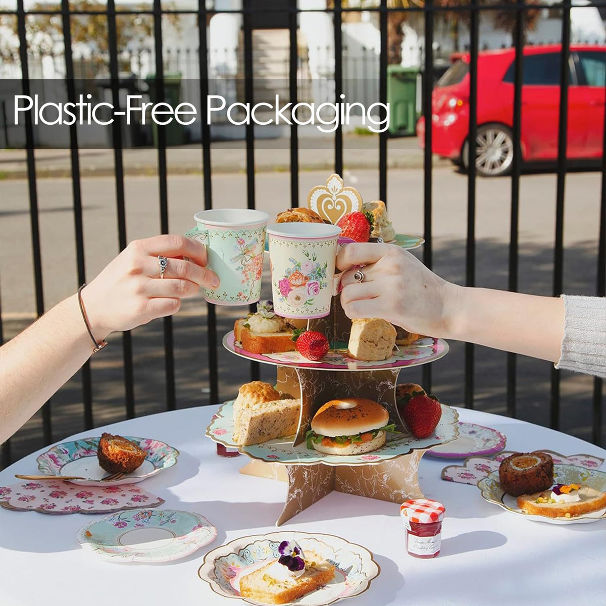 Talking Tables Truly Scrumptious - Juego de 12 tazas de papel floral vintage para fiestas de té o té para niños o adultos, cumpleaños, despedida de soltera o boda, color verde menta