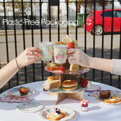 Talking Tables Truly Scrumptious - Juego de 12 tazas de papel floral vintage para fiestas de té o té para niños o adultos, cumpleaños, despedida de soltera o boda, color verde menta