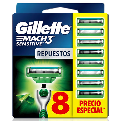 Gillette Mach3 Sensitive Rastrillo Reutilizable, 8 Cartuchos - 8 Unidad (Paquete de 1)