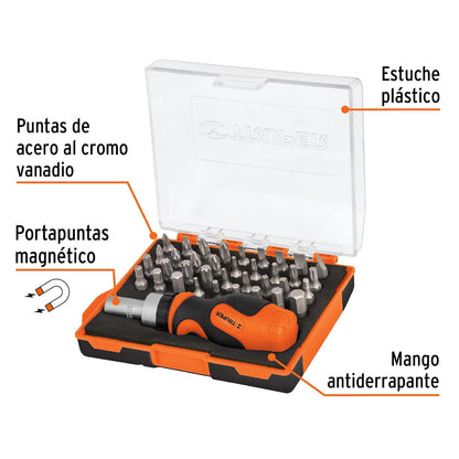 Truper DTROM-37, Desarmador tipo trompo con matraca, 37 piezas