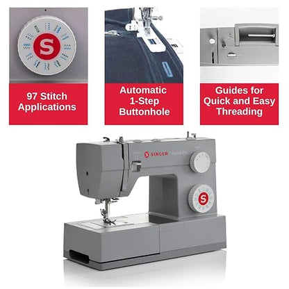 SINGER 4423 - Máquina de coser, color gris | 1100 Spm, marco de metal resistente, ojal de 1 paso, enhebrador de aguja integrado
