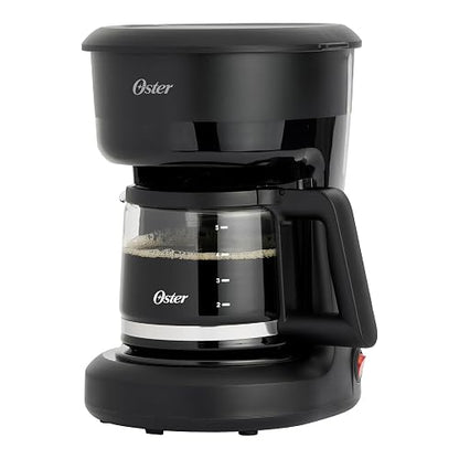 Oster Cafetera, de 5 Tazas de Capacidad, con Filtro Reutilizable, Botón con Luz de Encendido y Apagado, Función Pausa y Servir, Ventanilla de Agua, Jarra con Medidas, Color Negro,