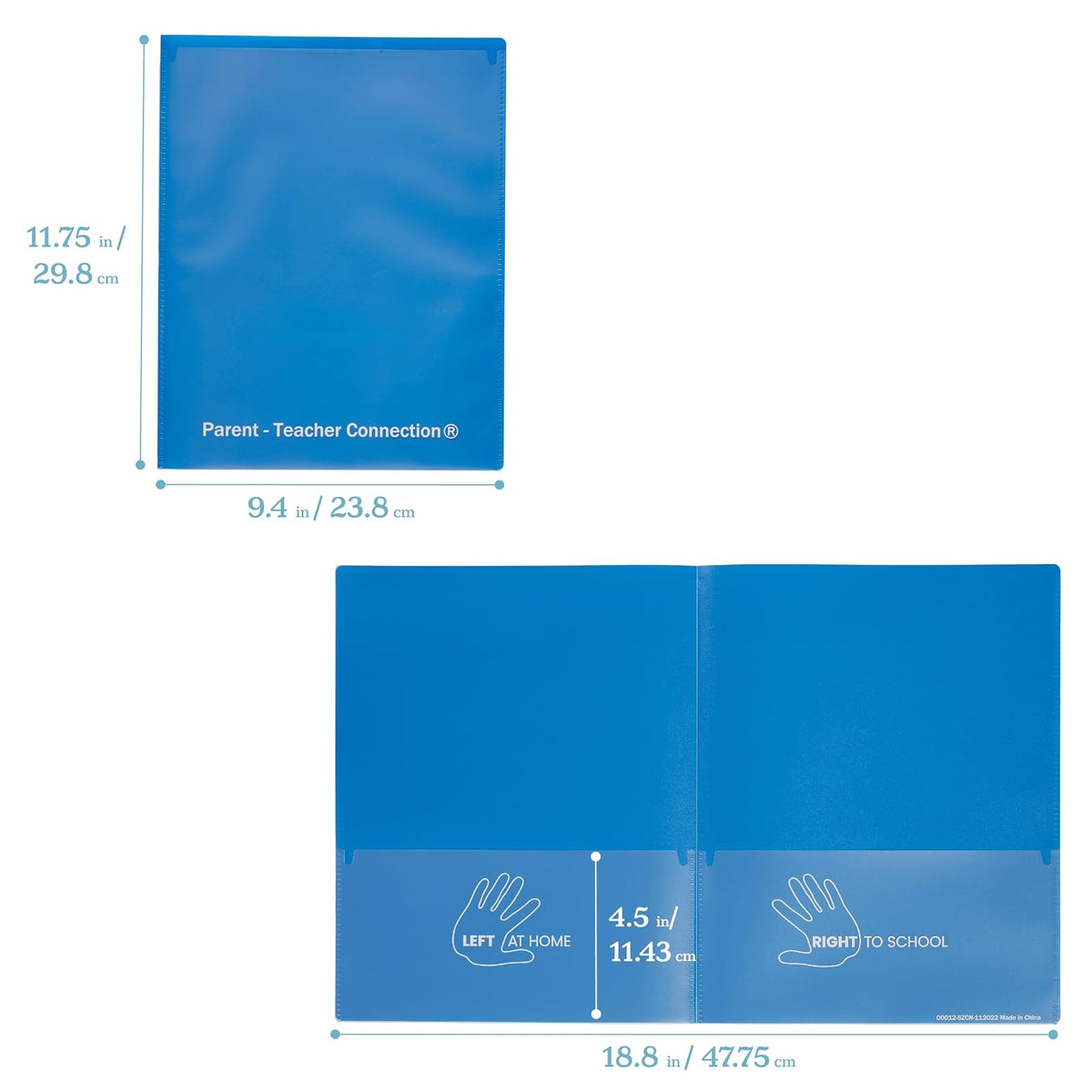 ECR4Kids MessageStor - Carpeta de comunicación para padres y profesores (2 bolsillos, plástico flexible, con bolsillos, papel tamaño carta, 36 unidades), color azul
