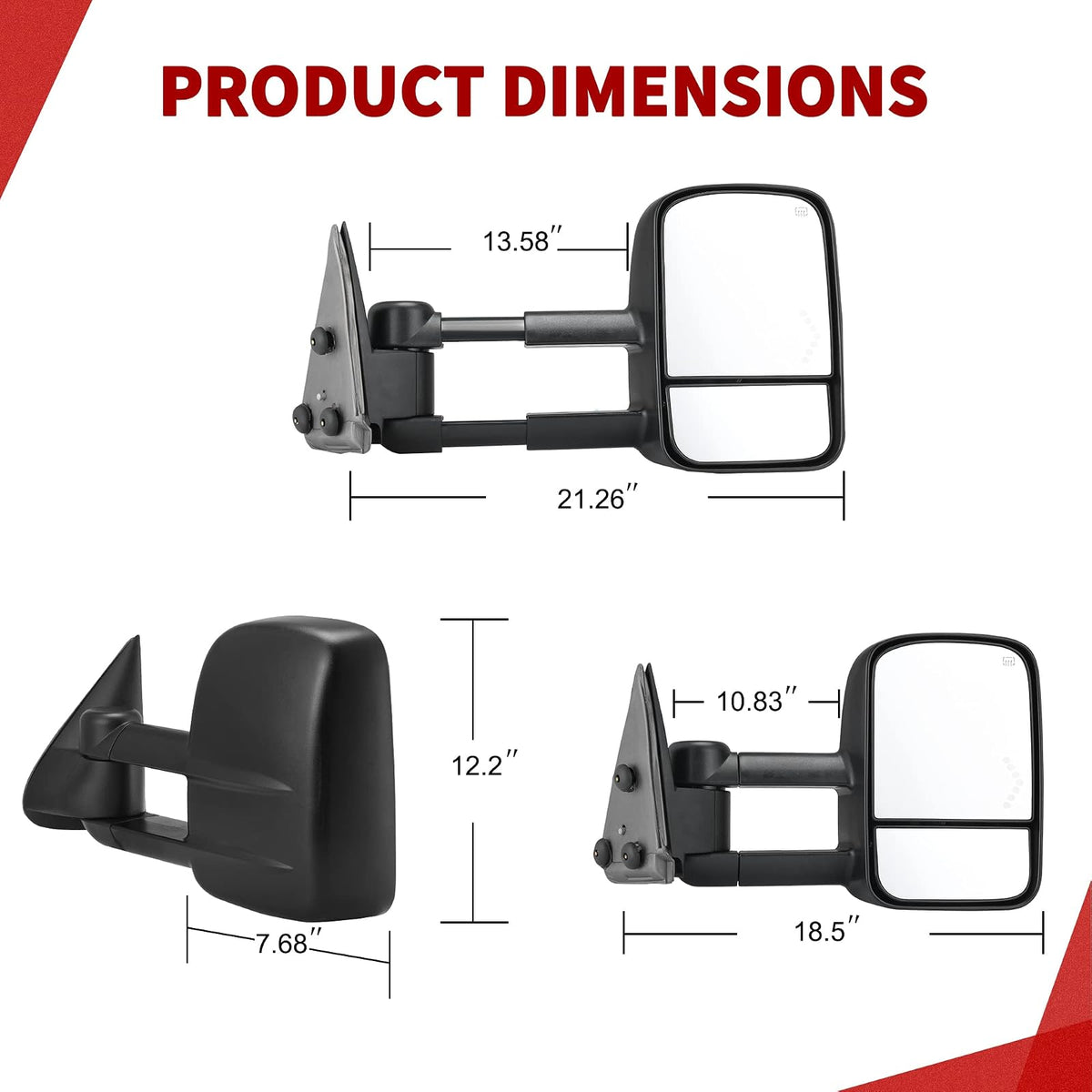 Yitamotor AMTMTh146b Espejos de Remolque con Señal de Flecha y Calefacción para Chevrolet Silverado y GMC Sierra 2003-2007, Negro, Par