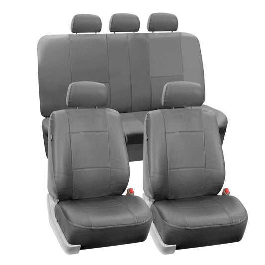 FH GROUP PU002SOLIDGRAY115 Gray Faux Leather Split Bench Auto Seat Cover (Solid Full Set Airbags Ready)