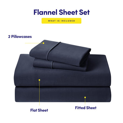 Sweet Home Collection Juego de sábanas de Franela cálidas y acogedoras con Bolsillo Profundo Transpirable para Todas Las Estaciones con Fundas Ajustadas, Planas y de Almohada, Queen, Azul Marino