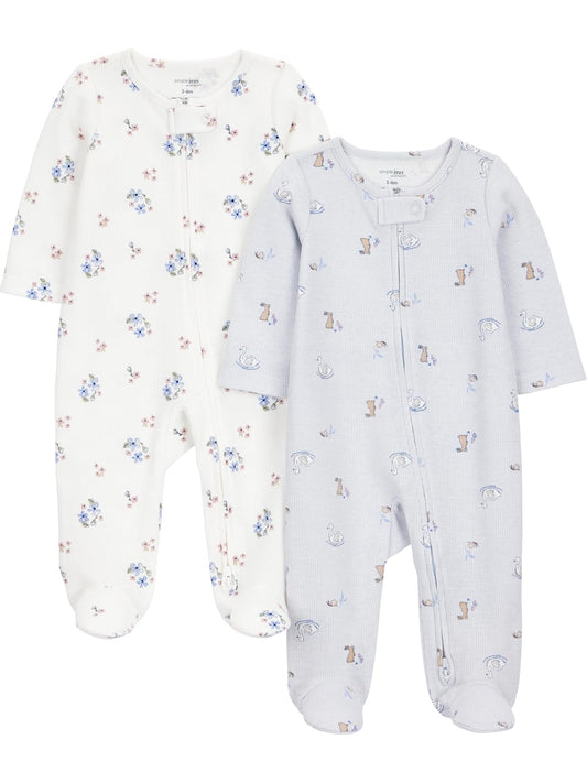 Simple Joys by Carter's 2-way Zip Thermal Footed Sleep and Play, Pack of 2 Dormir y jugar Bebé-Niñas