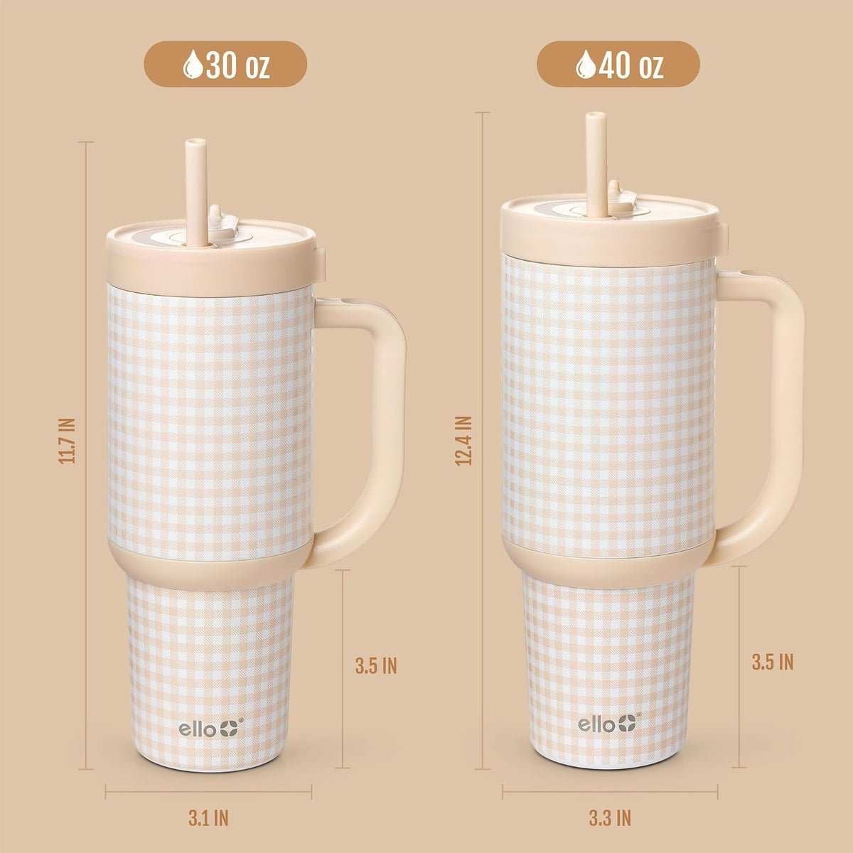 Ello Oasis - Botella de agua de acero inoxidable de 30 onzas, color beige
