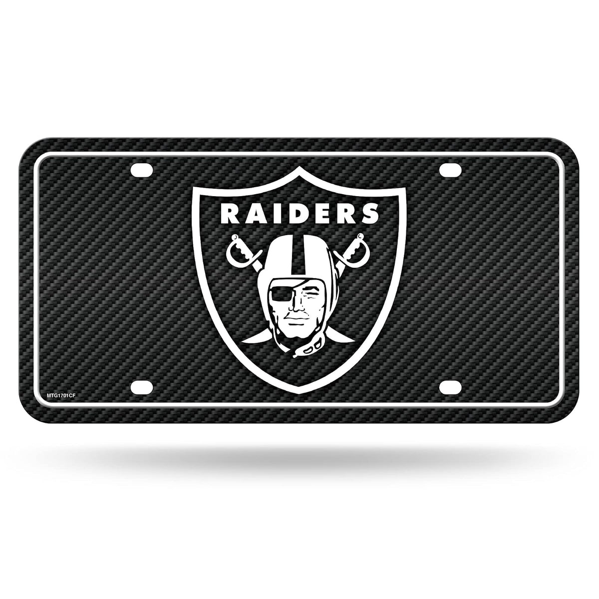 Rico Industries Placa Metálica NFL Fibra de Carbono para Auto - Raiders de Las Vegas