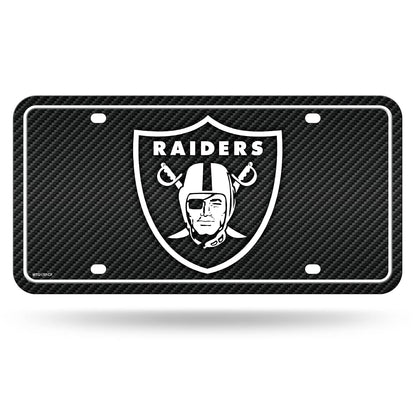 Rico Industries Placa Metálica NFL Fibra de Carbono para Auto - Raiders de Las Vegas