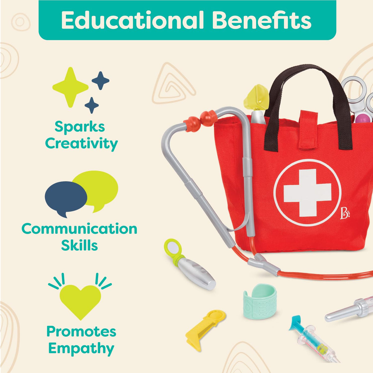 B. toys - Minikit de cuidados médicos - Juego de Doctor - Herramientas para médicos realistas - Juego de Juguete para niños pequeños - Juguete Educativo - 18 Meses+