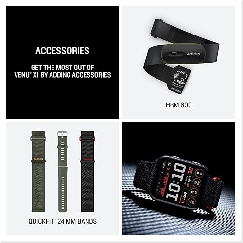 [Garmin ] Accesorios originales Venu X1 Series de accesorios compatibles con Venu X1 Release rápida de 24 mm, banda de silicona/banda de nailon/protector de pantalla para pantalla [original de
