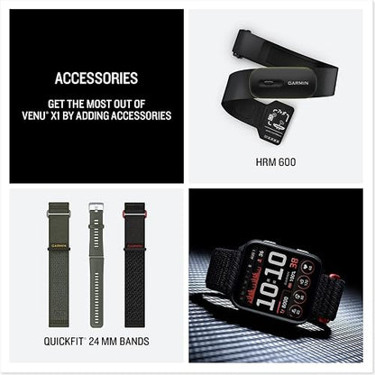 [Garmin ] Accesorios originales Venu X1 Series de accesorios compatibles con Venu X1 Release rápida de 24 mm, banda de silicona/banda de nailon/protector de pantalla para pantalla [original de