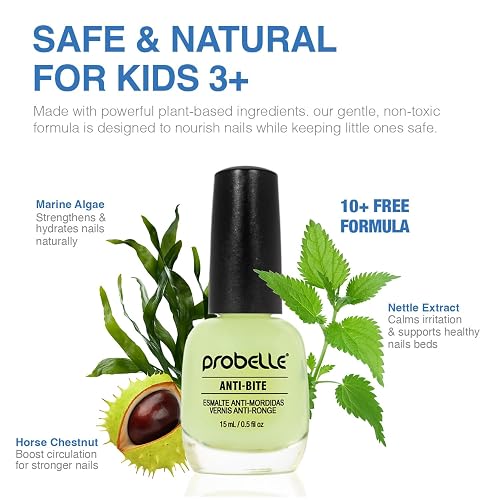 Probelle Anti-Bite - Tratamiento de mordeduras de uñas para niños y adultos - Esmalte de uñas sin mordedura para pulgares y chupar el pulgar - 9 Free - 5 fl oz (0.9 fl oz)