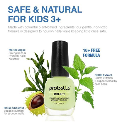 Probelle Anti-Bite - Tratamiento de mordeduras de uñas para niños y adultos - Esmalte de uñas sin mordedura para pulgares y chupar el pulgar - 9 Free - 5 fl oz (0.9 fl oz)