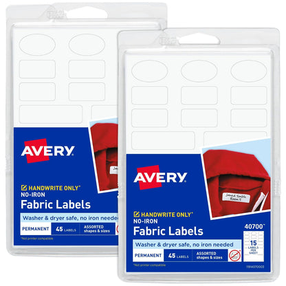 AVERY Etiquetas de ropa para niños, sin planchar, aptas para lavadora y secadora, formas y tamaños surtidos, (paquete de 2) 90 etiquetas (40700)