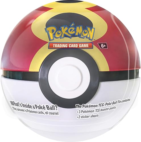 Pokémon TCG Q4 Poke Ball Latas | 7.62 cm x 2.54 cm x 0.1 cm, incluye 3 paquetes de refuerzo, 2 hojas de pegatinas