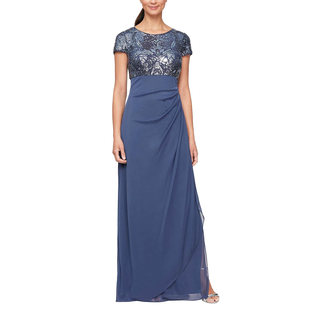 Alex Evenings Vestido Largo con corpiño de Lentejuelas elástico con Cintura Imperio Vestido para ocasión Especial Mujer