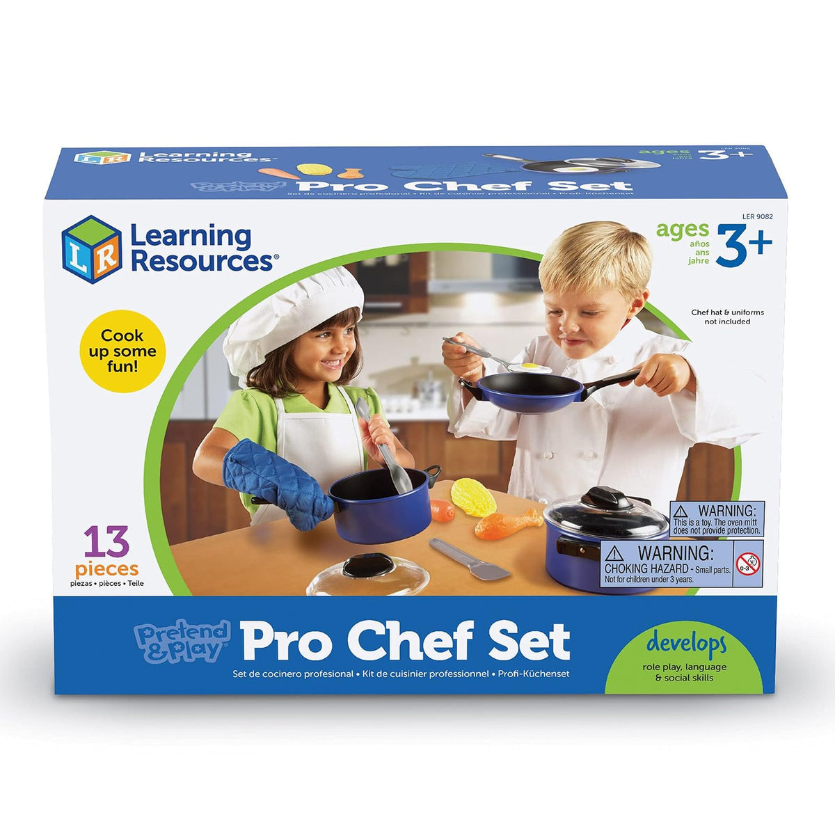 Learning Resources Pretend & Play Pro Chef Set , 13 Piezas, 3 años +, Juegos de Imitacion, Cocina Juguete, Set Cocina Juguete, Juegos de Cocina de Juguete