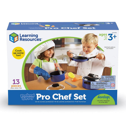 Learning Resources Pretend & Play Pro Chef Set , 13 Piezas, 3 años +, Juegos de Imitacion, Cocina Juguete, Set Cocina Juguete, Juegos de Cocina de Juguete