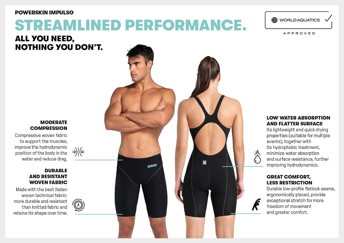 Arena Arena Women's Powerskin Impulso Kneeskin Swim Racing Suit Open Back Short Leg Traje de baño de una Sola Pieza Mujer
