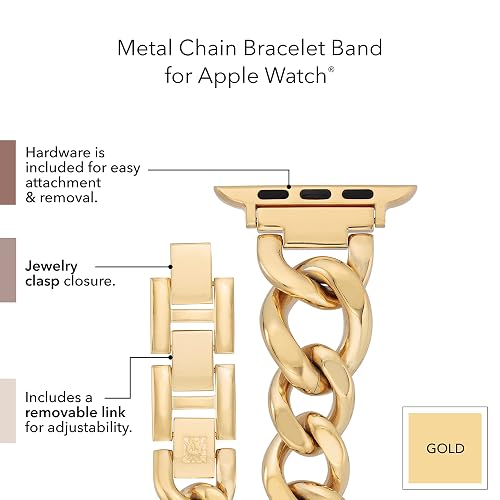 Anne Klein - Pulsera de cadena de moda para Apple Watch, segura, ajustable, correa de repuesto para Apple Watch, se adapta a la mayoría de muñecas