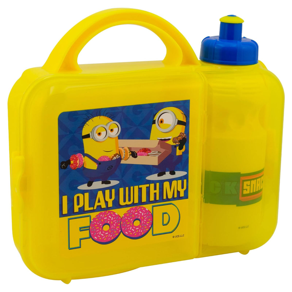 FunKids 1669-1184 Lonchera Infantil de Plástico, Colección Despicable Me 4 “Minions”, Universal Studios, Botella Cilindro Para Agua, Capacidad 400 mililitros, Amarillo