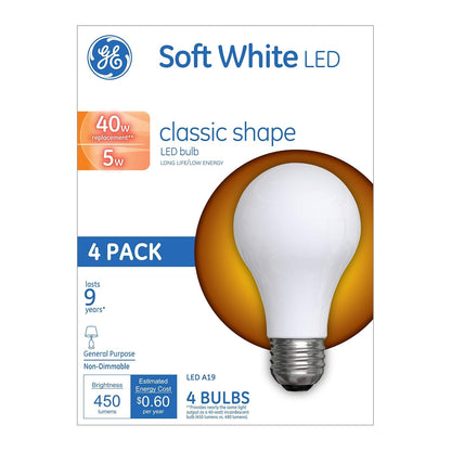 GE Lighting A21 - foco LED de luz diurna (forma clásica, uso general), 40 W, Paquete de 4, Blanco congelado