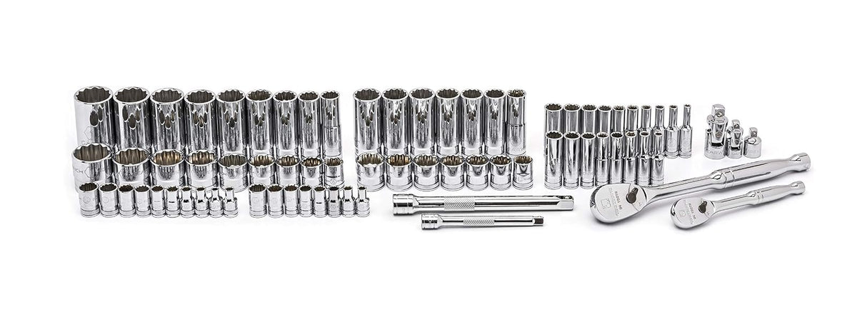 GEARWRENCH Llave de engranaje 76 unidades Unidad de 1/4'' y 3/8'' 12 Pt. Juego de herramientas de mecánica estándar y profunda, SAE/métrico - 80948
