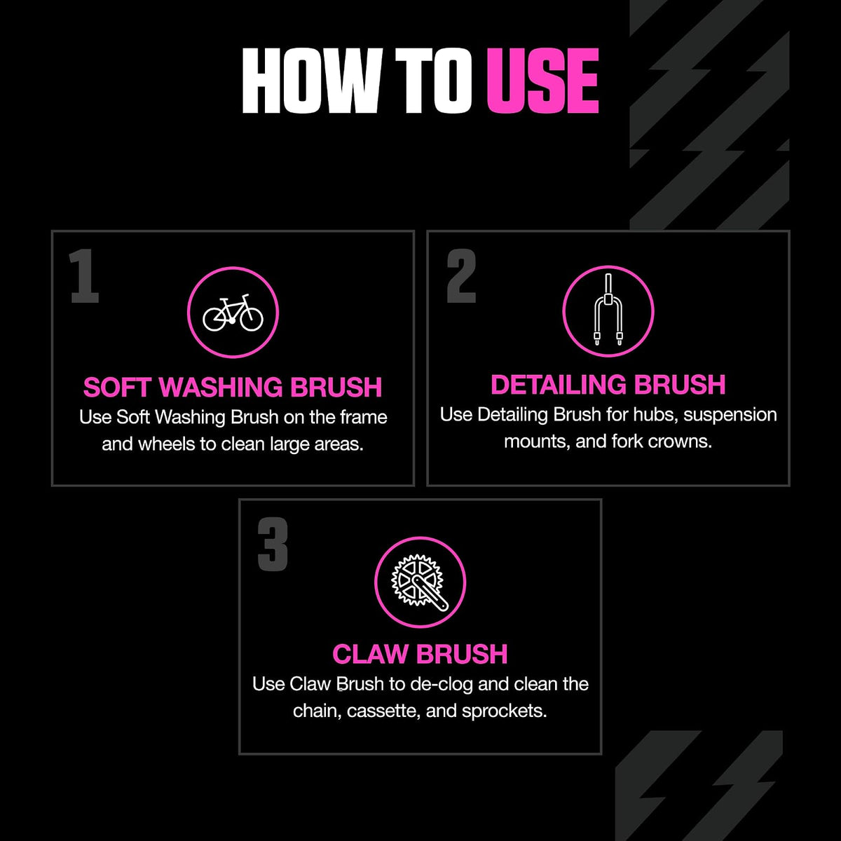 Muc-Off 220 Juego de 3 Cepillos de Limpieza Premium para Bicicleta con Cerdas de Nailon, Multicolor