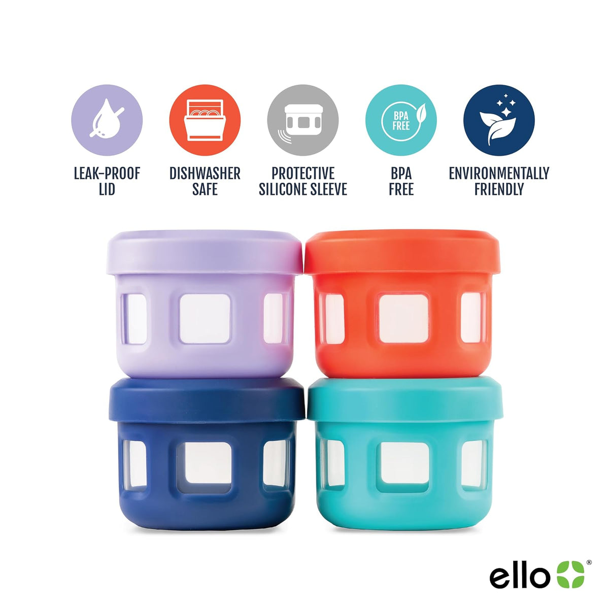 Ello Contenedores de viaje reutilizables de plástico con tapa a prueba de fugas, 5 onzas, adoquín de frutas