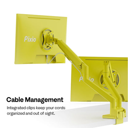 PIXIO PS1D Wave - Soporte de computadora para Monitor Dual Amarillo - Se Adapta a monitores de hasta 32 Pulgadas y hasta 20 Libras. Compatibilidad VESA y gestión de Cables integrada