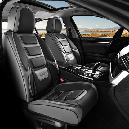 Coverado Fundas de Asiento Delantero de Piel Napa, Impermeables, Ajuste Universal - Negro y gris - Par frontal