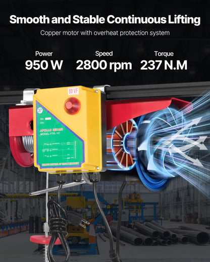 VEVOR - Polipasto eléctrico, cabrestante eléctrico de 120 V de 100 kg con control remoto inalámbrico de 300 pies, altura de elevación de un solo cable de 40 pies, eslingas individual/dobles, parada de