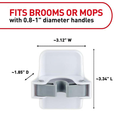 Command - Pinzas para escoba y fregona, 3 perchas y 6 tiras de comando, sin daños para colgar en la pared, soporte para escoba y fregona, organizador de limpieza del hogar para organización y