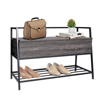 Lösen Banco de Zapatos de 2 Niveles, Estilo Retro Natural, Negro