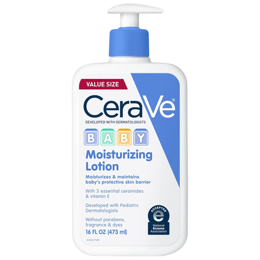 Loción para bebé CeraVe | Cuidado suave de la piel del bebé con ceramidas, niacinamida y vitamina E | Sin fragancias, parabenos, colorantes ni ftalatos | Hidratante ligero para bebés | 16 onzas