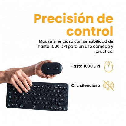 PERFECTCHOICE Kit de Teclado y Mouse Inalámbrico Bluetooth Dual 2.4GHz PC-201397 Froyo Color Negro