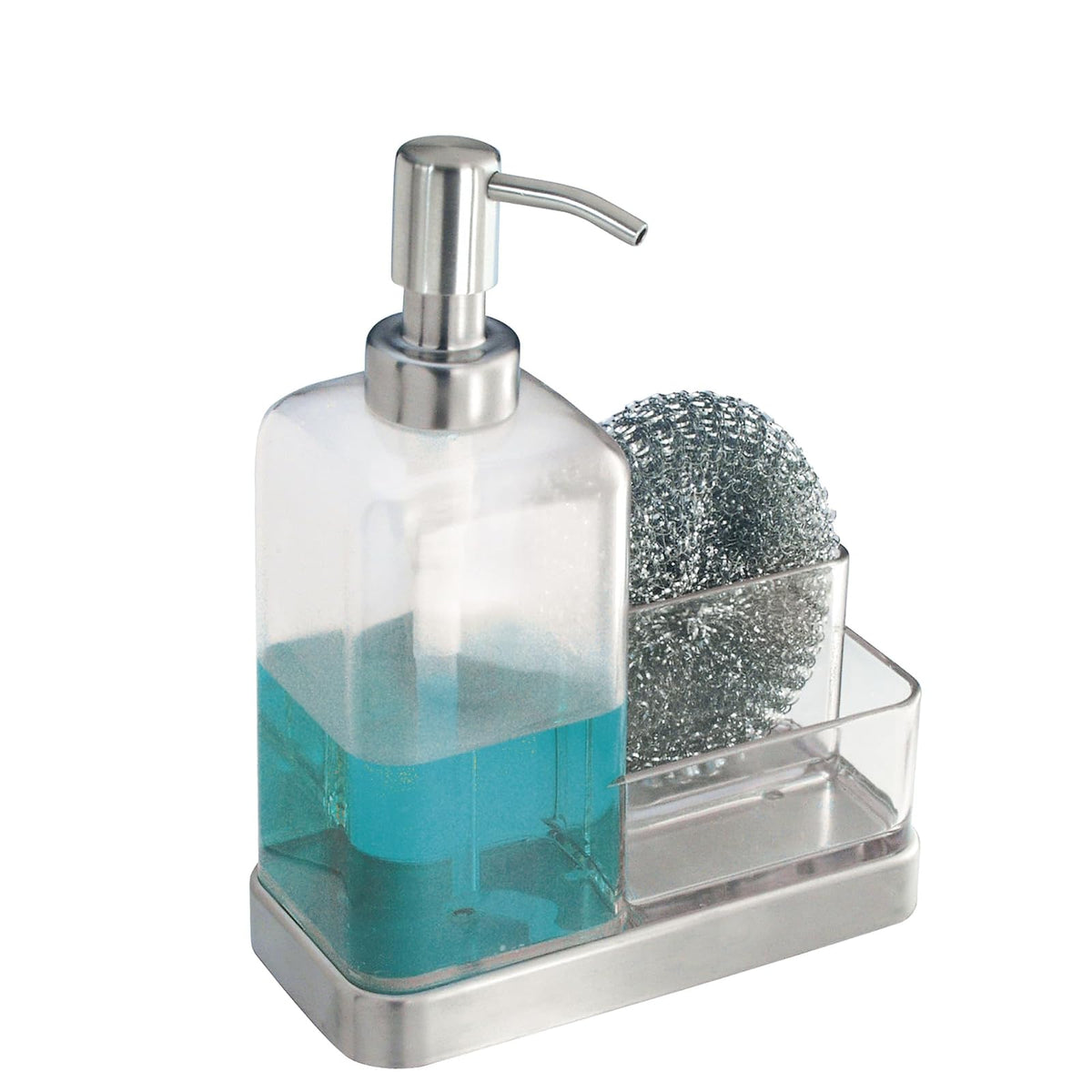 interDesign Forma Soap and Sponge Caddy, Brushed Stainless Steel and Clear