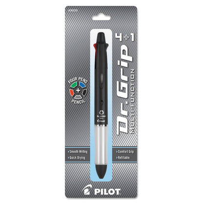 Pilot Dr. Grip 4+1 Multifunction Ballpoint Pen + Pencil, Assorted Color Inks, Black Barrel, 1-Pack (36220)