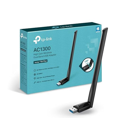TP-Link Adaptador USB WiFi Archer T3U Plus - AC1300 Doble Banda - hasta 1.3 Gbps - Antena de Alta Ganancia - MU-MIMO - Compatible con Windows - Fácil Instalación
