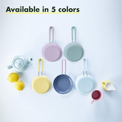 GreenPan Mini sartén antiadherente de cerámica saludable, redonda de 5 pulgadas, sin PFAS, apto para lavaplatos, mango que se mantiene fresco, verde menta