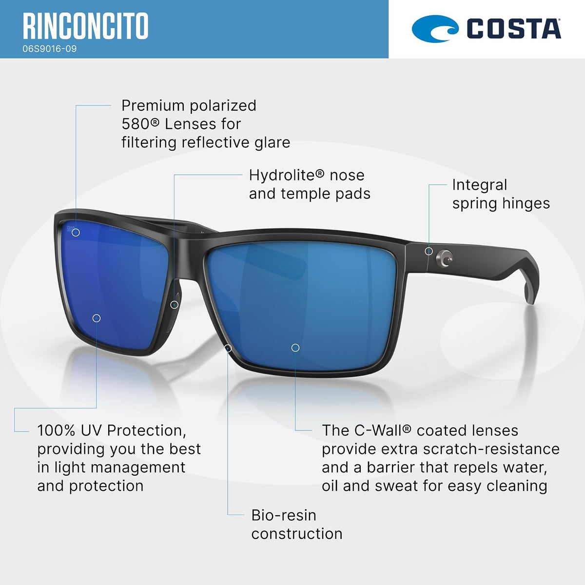 Costa Del Mar Men's Rinconcito Rectangular Sunglasses