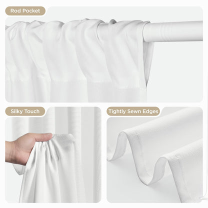 Joydeco - Cortinas de Fondo Blanco para Bodas, Fiestas, Cortinas de telón de Fondo para decoración de Boda, cumpleaños, Tela de poliéster sin Arrugas, 5 pies x 10 pies, 2 Paneles con Bolsillos para