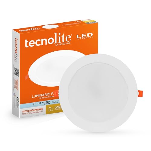 Tecnolite - Lámpara Empotrable de Techo Downlight LED 18 W, Luz Neutra, No atenuable, Multivoltaje