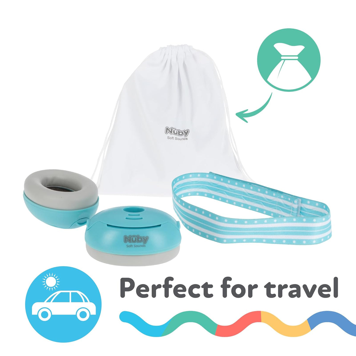 Nuby Soft Sounds - Orejeras ajustables para bebé para protección contra ruidos fuertes, ideales para espectáculos de aire, fuegos artificiales, viajes en vuelo y mucho más Azul solamente.