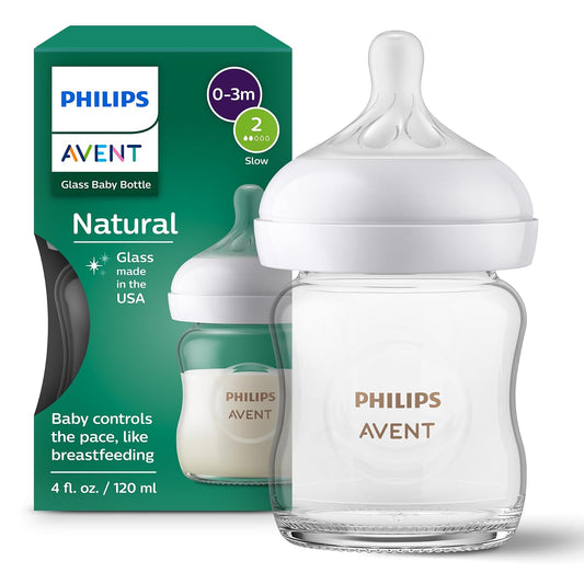 Philips AVENT Biberón de vidrio natural con pezón de respuesta natural, transparente, 4 onzas, 1 paquete, SCY910/01