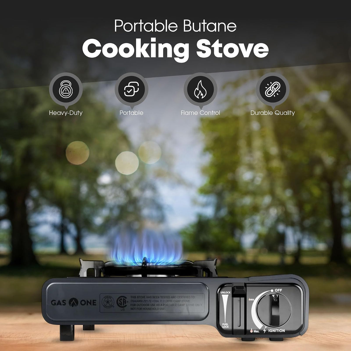 GasOne GS-1000G-KIT - Estufa de gas butano con plancha superior plana incluida, quemadores de estufa de butano para cocinar para camping, cocina, aluminio fundido a presión con revestimiento