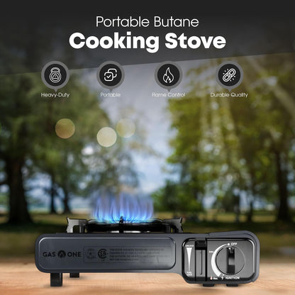 GasOne GS-1000G-KIT - Estufa de gas butano con plancha superior plana incluida, quemadores de estufa de butano para cocinar para camping, cocina, aluminio fundido a presión con revestimiento